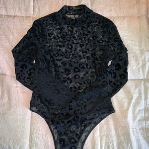 Shein black mesh cheetah long sleeve bodysuit